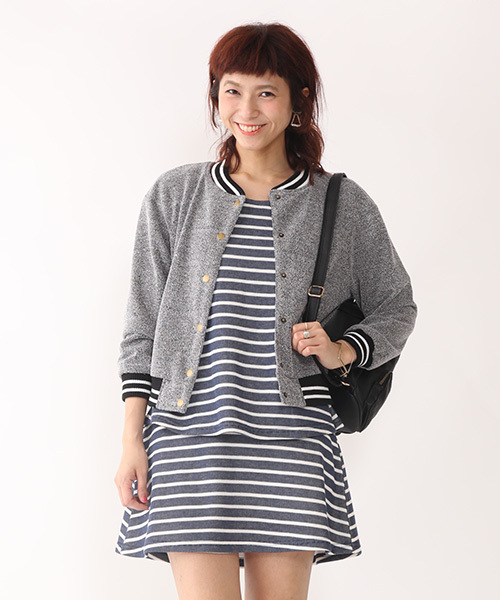 mystic（ミスティック）の「ティアードテレコボーダーワンピース（ワンピース・レディース・ベージュ/ボルドー/ネイビー/ブラック・ﾌﾘ-）」の3枚目の写真