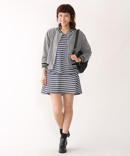 mystic（ミスティック）の「ティアードテレコボーダーワンピース（ワンピース・レディース・ベージュ/ボルドー/ネイビー/ブラック・ﾌﾘ-）」の13枚目の写真