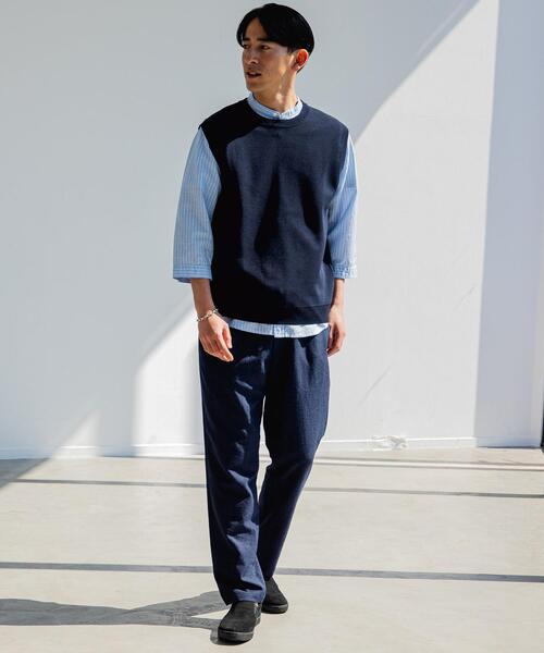 green label relaxing(グリーンレーベルリラクシング)の「CM ミラノリブ クルーネック ベスト(ベスト・メンズ・ベージュ/ネイビー・M/S/L)」の14枚目の写真