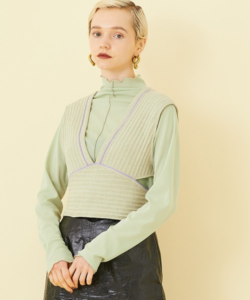 STUDIOUS（ステュディオス）の「【STUDIOUS】ラインリブニットビスチェ（ベスト・レディース・ベージュ/ブラック・FREE）」の7枚目の写真