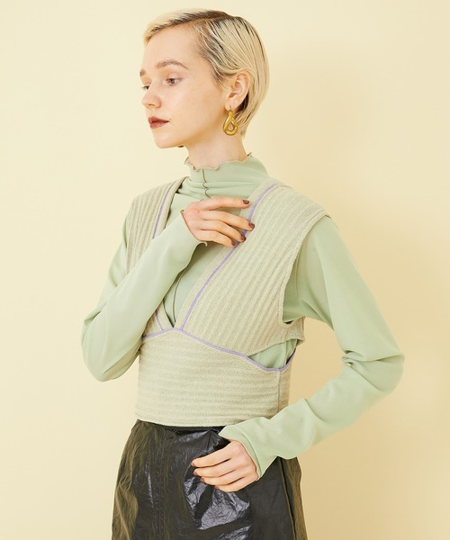 STUDIOUS（ステュディオス）の「【STUDIOUS】ラインリブニットビスチェ（ベスト・レディース・ベージュ/ブラック・FREE）」の8枚目の写真