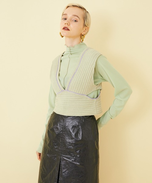 STUDIOUS（ステュディオス）の「【STUDIOUS】ラインリブニットビスチェ（ベスト・レディース・ベージュ/ブラック・FREE）」の6枚目の写真