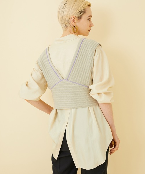 STUDIOUS（ステュディオス）の「【STUDIOUS】ラインリブニットビスチェ（ベスト・レディース・ベージュ/ブラック・FREE）」の4枚目の写真