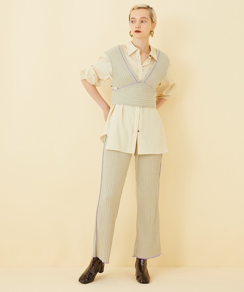 STUDIOUS（ステュディオス）の「【STUDIOUS】ラインリブニットビスチェ（ベスト・レディース・ベージュ/ブラック・FREE）」の19枚目の写真