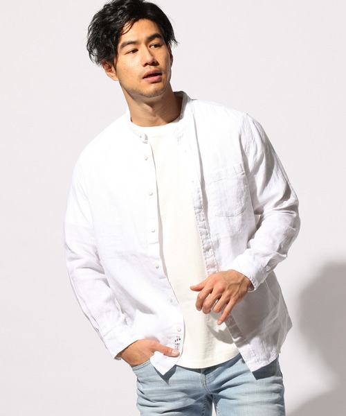 BAYFLOW(ベイフロー)の「WEB限定 バンドカラーリネンシャツ(シャツ/ブラウス・メンズ・ライトブルー/オフホワイト/ブルー/ライトブラウン・SMALL/MEDIUM/LARGE)」の2枚目の写真