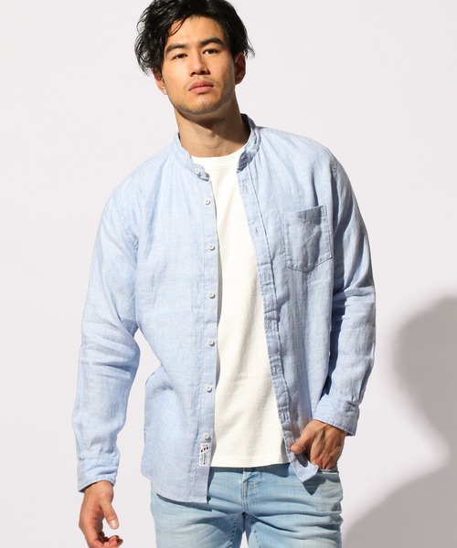 BAYFLOW(ベイフロー)の「WEB限定 バンドカラーリネンシャツ(シャツ/ブラウス・メンズ・ライトブルー/オフホワイト/ブルー/ライトブラウン・SMALL/MEDIUM/LARGE)」の1枚目の写真