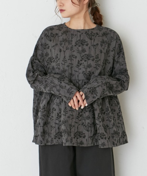 PUAL CE CIN(ピュアルセシン)の「ボタニカル刺繍ブラウス(シャツ/ブラウス・レディース・ホワイト/グレー・FREE)」の9枚目の写真