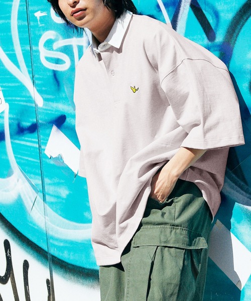 Mark Gonzales（マーク・ゴンザレス）の「Mark Gonzales/マークゴンザレス MONO-MART別注 ロゴ刺繍 ビッグシルエット サイドポケット 半袖ラガーシャツ（ポロシャツ・メンズ・ライトグリーン/ライラック/グレー系その他/グレー系その他2/チャコールグレー/グリーン系その他/ブルー系その他2/ベージュ/ブルー系その他・L/M）」の4枚目の写真