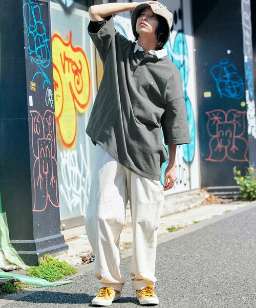 Mark Gonzales（マーク・ゴンザレス）の「Mark Gonzales/マークゴンザレス MONO-MART別注 ロゴ刺繍 ビッグシルエット サイドポケット 半袖ラガーシャツ（ポロシャツ・メンズ・ライトグリーン/ライラック/グレー系その他/グレー系その他2/チャコールグレー/グリーン系その他/ブルー系その他2/ベージュ/ブルー系その他・L/M）」の12枚目の写真