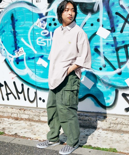 Mark Gonzales（マーク・ゴンザレス）の「Mark Gonzales/マークゴンザレス MONO-MART別注 ロゴ刺繍 ビッグシルエット サイドポケット 半袖ラガーシャツ（ポロシャツ・メンズ・ライトグリーン/ライラック/グレー系その他/グレー系その他2/チャコールグレー/グリーン系その他/ブルー系その他2/ベージュ/ブルー系その他・L/M）」の19枚目の写真