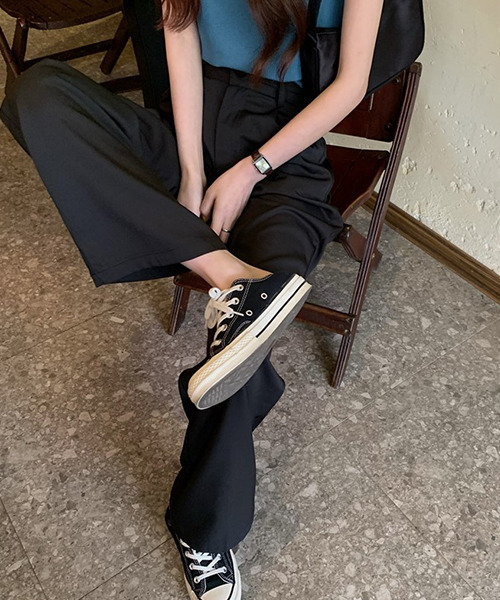 c.u.l（シーユーエル）の「【c.u.l:w】ハイウエストワイドパンツ culw44（スラックス・レディース・ブラック/パープル・M/L）」の2枚目の写真