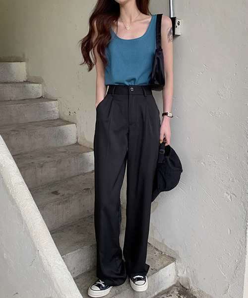 c.u.l（シーユーエル）の「【c.u.l:w】ハイウエストワイドパンツ culw44（スラックス・レディース・ブラック/パープル・M/L）」の4枚目の写真