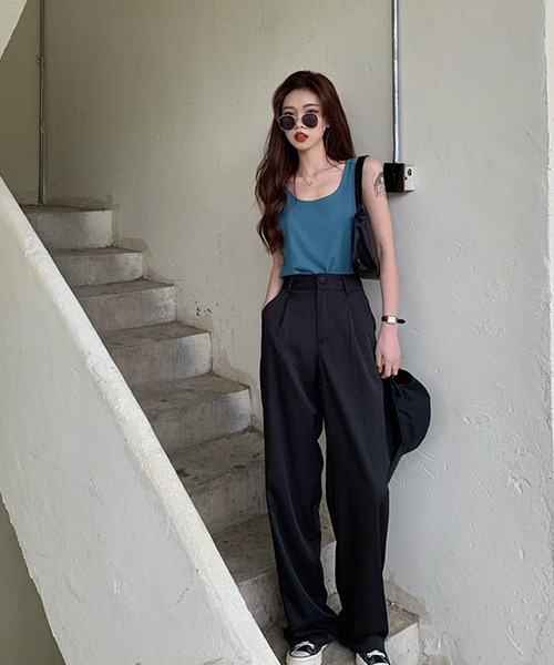 c.u.l（シーユーエル）の「【c.u.l:w】ハイウエストワイドパンツ culw44（スラックス・レディース・ブラック/パープル・M/L）」の6枚目の写真