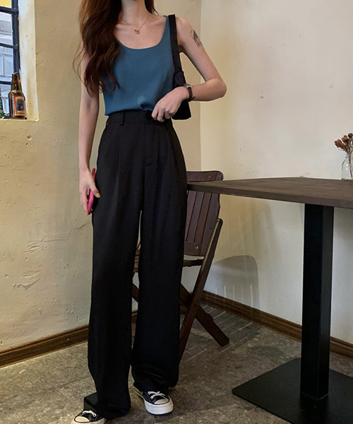 c.u.l（シーユーエル）の「【c.u.l:w】ハイウエストワイドパンツ culw44（スラックス・レディース・ブラック/パープル・M/L）」の8枚目の写真