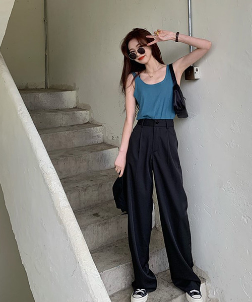 c.u.l（シーユーエル）の「【c.u.l:w】ハイウエストワイドパンツ culw44（スラックス・レディース・ブラック/パープル・M/L）」の10枚目の写真