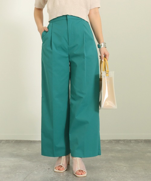 AULI（アウリィ）の「【低身長向けサイズ】ハイウエストカラーワイドパンツ（その他パンツ・レディース・イエロー/ブルー/ブルーグリーン・S/XS）」の3枚目の写真