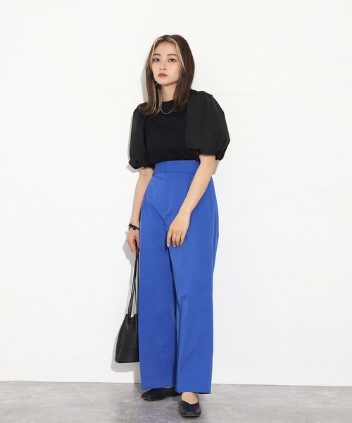 AULI（アウリィ）の「【低身長向けサイズ】ハイウエストカラーワイドパンツ（その他パンツ・レディース・イエロー/ブルー/ブルーグリーン・S/XS）」の10枚目の写真