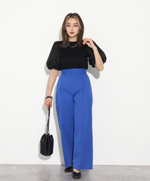 AULI（アウリィ）の「【低身長向けサイズ】ハイウエストカラーワイドパンツ（その他パンツ・レディース・イエロー/ブルー/ブルーグリーン・S/XS）」の8枚目の写真