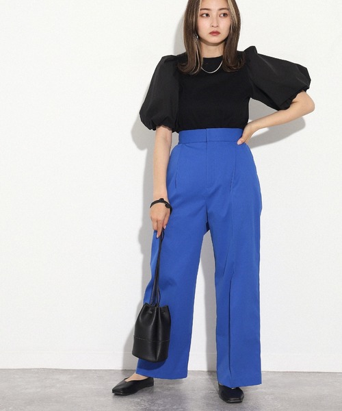 AULI（アウリィ）の「【低身長向けサイズ】ハイウエストカラーワイドパンツ（その他パンツ・レディース・イエロー/ブルー/ブルーグリーン・S/XS）」の12枚目の写真