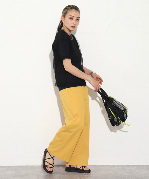 AULI（アウリィ）の「【低身長向けサイズ】ハイウエストカラーワイドパンツ（その他パンツ・レディース・イエロー/ブルー/ブルーグリーン・S/XS）」の7枚目の写真