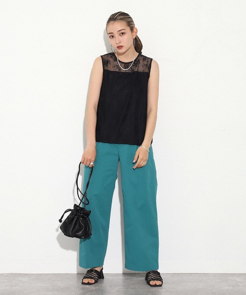 AULI（アウリィ）の「【低身長向けサイズ】ハイウエストカラーワイドパンツ（その他パンツ・レディース・イエロー/ブルー/ブルーグリーン・S/XS）」の5枚目の写真