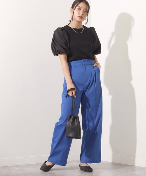 AULI（アウリィ）の「【低身長向けサイズ】ハイウエストカラーワイドパンツ（その他パンツ・レディース・イエロー/ブルー/ブルーグリーン・S/XS）」の14枚目の写真