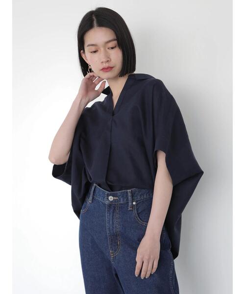 AMERICAN HOLIC(アメリカンホリック)の「スキッパーリネンブレンドシャツ *(シャツ/ブラウス・レディース・ストライプ/チェック/ネイビー/オフホワイト/オレンジ・M/L)」の8枚目の写真