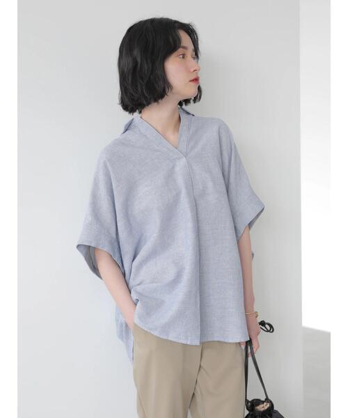 AMERICAN HOLIC(アメリカンホリック)の「スキッパーリネンブレンドシャツ *(シャツ/ブラウス・レディース・ストライプ/チェック/ネイビー/オフホワイト/オレンジ・M/L)」の9枚目の写真