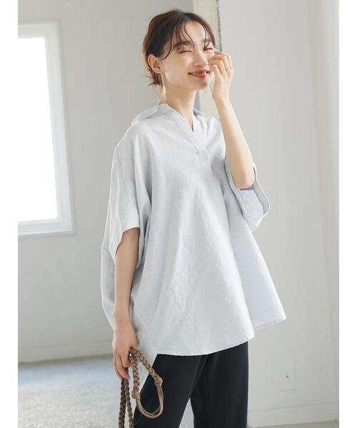 AMERICAN HOLIC(アメリカンホリック)の「スキッパーリネンブレンドシャツ *(シャツ/ブラウス・レディース・ストライプ/チェック/ネイビー/オフホワイト/オレンジ・M/L)」の10枚目の写真