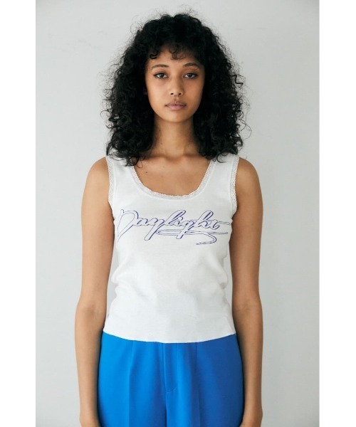MOUSSY（マウジー）の「DAYLIGHT LACY CAMI トップス（タンクトップ・レディース・アイボリー/ブルー/ライトブラック・FREE）」の2枚目の写真