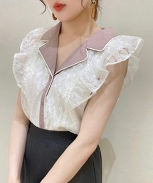 配色レースブラウス