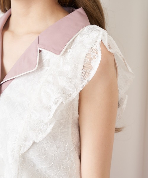 MIIA（ミーア）の「配色レースブラウス（シャツ/ブラウス・レディース・ブラック/オフホワイト/ブルー・FREE）」の4枚目の写真