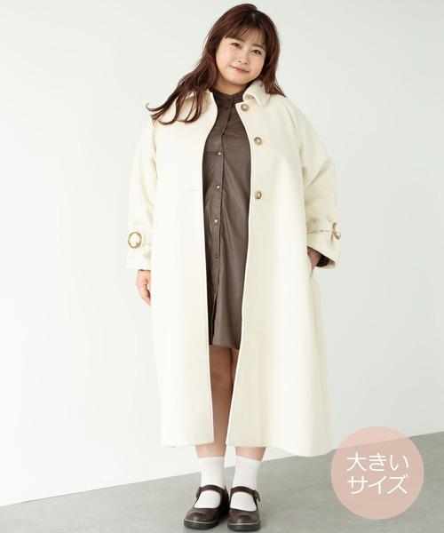 SLURR（スラ―）の「【大きいサイズ】4wayステンカラーコート（ステンカラーコート・レディース・アイボリー/チョコ・L）」の2枚目の写真