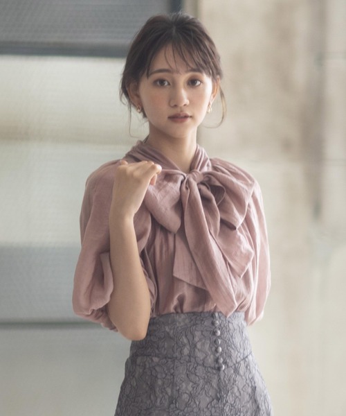 ROYAL PARTY（ロイヤルパーティー）の「シュースリーブリボンブラウス（シャツ/ブラウス・レディース・ブラック/グレー/ピンク・FREE）」の8枚目の写真