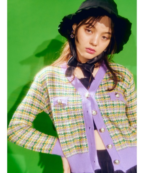 WC(ダブル シー)の「カラフルツイードカーディガン(カーディガン/ボレロ・レディース・ブラック/パープル/ピンク・FREE)」の1枚目の写真