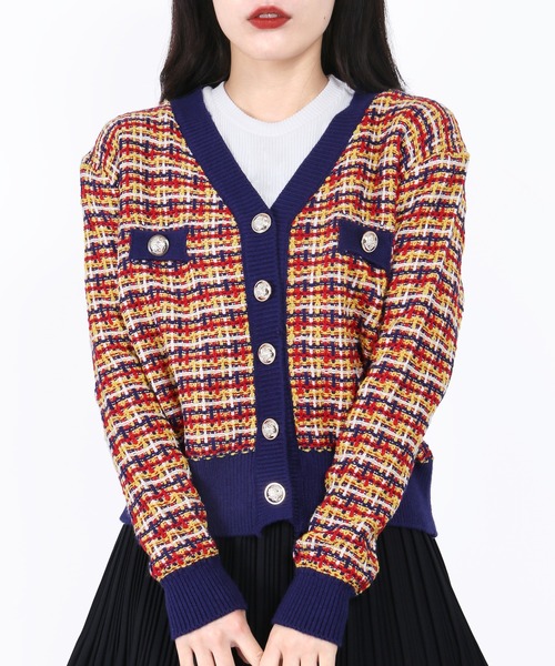 WC(ダブル シー)の「カラフルツイードカーディガン(カーディガン/ボレロ・レディース・ブラック/パープル/ピンク・FREE)」の2枚目の写真