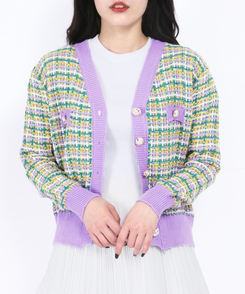WC(ダブル シー)の「カラフルツイードカーディガン(カーディガン/ボレロ・レディース・ブラック/パープル/ピンク・FREE)」の5枚目の写真