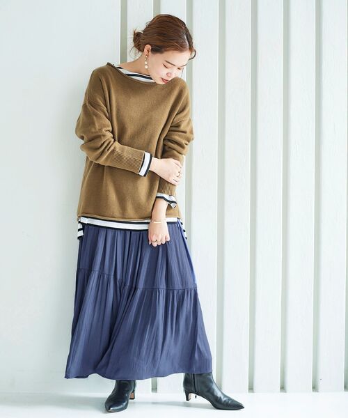 le.coeur blanc(ルクールブラン)の「カッセンシャンブレーティアードスカート(スカート・レディース・ベージュ/ブルー/ダークグレー・38)」の4枚目の写真