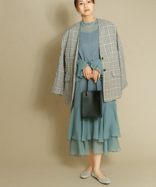 KBF（ケイビーエフ）の「シアーラッフルワンピース（ワンピース・レディース・ライトベージュ/ライトブルー/ブラック・ONE）」の13枚目の写真