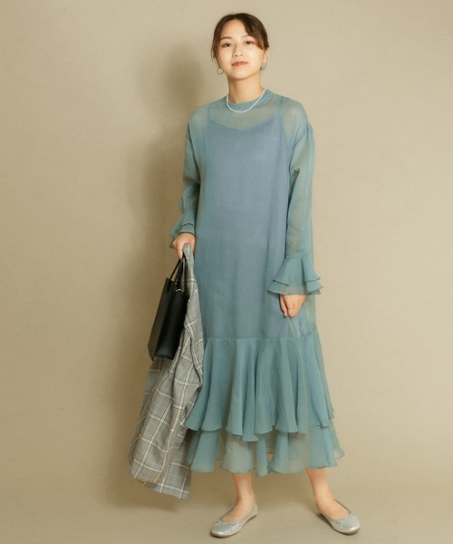 KBF（ケイビーエフ）の「シアーラッフルワンピース（ワンピース・レディース・ライトベージュ/ライトブルー/ブラック・ONE）」の14枚目の写真