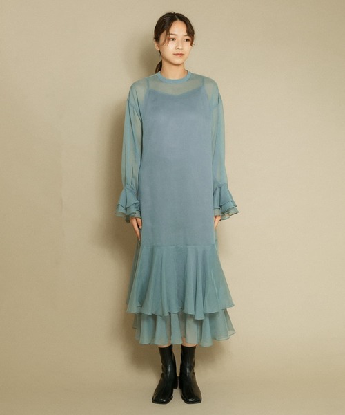 KBF（ケイビーエフ）の「シアーラッフルワンピース（ワンピース・レディース・ライトベージュ/ライトブルー/ブラック・ONE）」の20枚目の写真