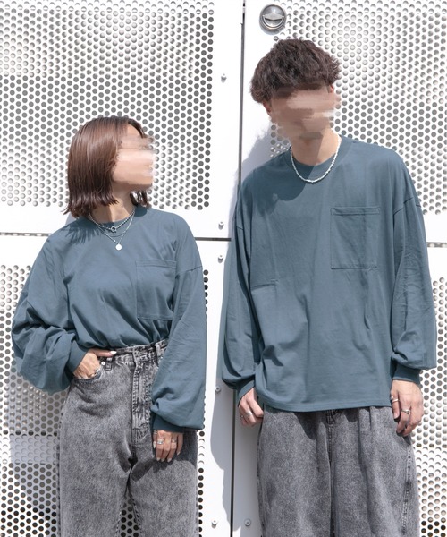 PairPair（ペアペア）の「ポケット付きBASICロンT(ユニセックス)（Tシャツ/カットソー・レディース・ライトカーキ/オフホワイト/ブルー系その他/グレイッシュブルー/ブラック系その他/ブラウン/スミクロ・FREE）」の7枚目の写真
