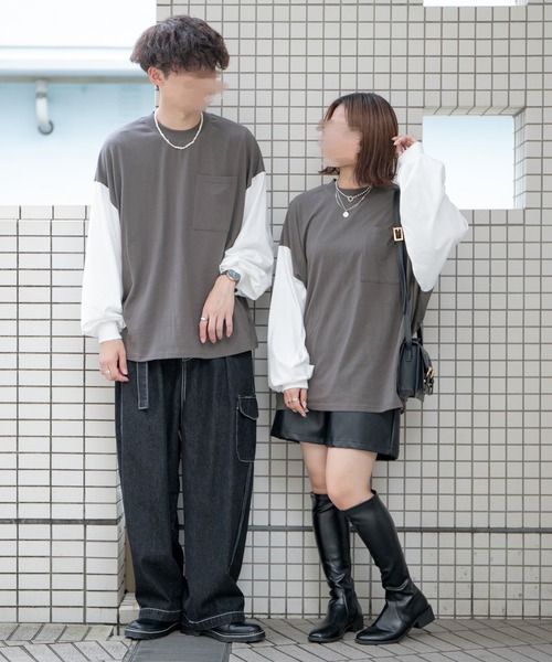 PairPair（ペアペア）の「ポケット付きBASICロンT(ユニセックス)（Tシャツ/カットソー・レディース・ライトカーキ/オフホワイト/ブルー系その他/グレイッシュブルー/ブラック系その他/ブラウン/スミクロ・FREE）」の14枚目の写真