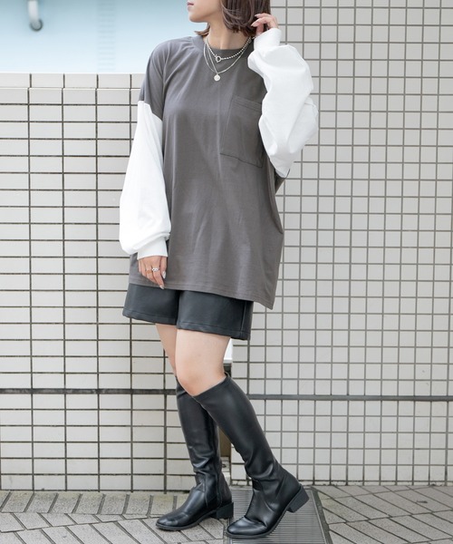 PairPair（ペアペア）の「ポケット付きBASICロンT(ユニセックス)（Tシャツ/カットソー・レディース・ライトカーキ/オフホワイト/ブルー系その他/グレイッシュブルー/ブラック系その他/ブラウン/スミクロ・FREE）」の15枚目の写真