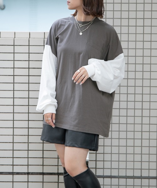 PairPair（ペアペア）の「ポケット付きBASICロンT(ユニセックス)（Tシャツ/カットソー・レディース・ライトカーキ/オフホワイト/ブルー系その他/グレイッシュブルー/ブラック系その他/ブラウン/スミクロ・FREE）」の16枚目の写真