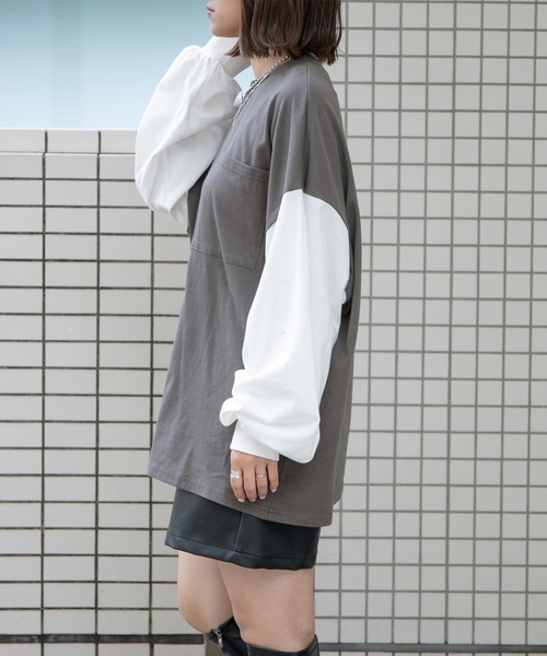 PairPair（ペアペア）の「ポケット付きBASICロンT(ユニセックス)（Tシャツ/カットソー・レディース・ライトカーキ/オフホワイト/ブルー系その他/グレイッシュブルー/ブラック系その他/ブラウン/スミクロ・FREE）」の17枚目の写真