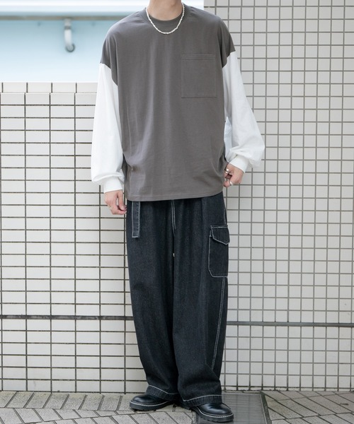 PairPair（ペアペア）の「ポケット付きBASICロンT(ユニセックス)（Tシャツ/カットソー・レディース・ライトカーキ/オフホワイト/ブルー系その他/グレイッシュブルー/ブラック系その他/ブラウン/スミクロ・FREE）」の19枚目の写真