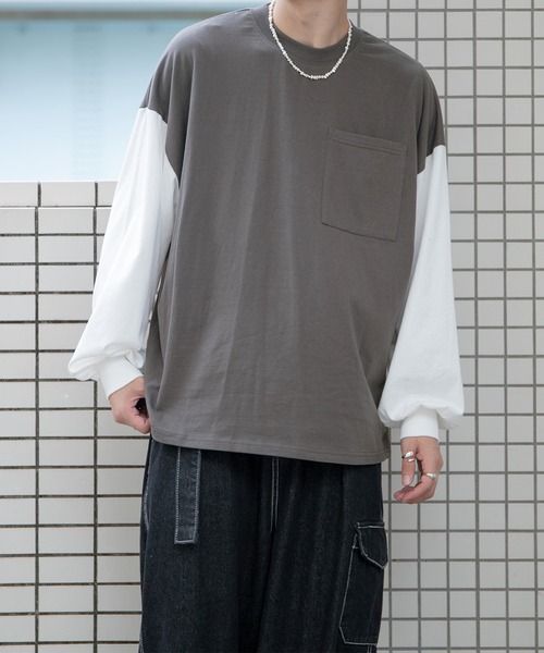 PairPair（ペアペア）の「ポケット付きBASICロンT(ユニセックス)（Tシャツ/カットソー・レディース・ライトカーキ/オフホワイト/ブルー系その他/グレイッシュブルー/ブラック系その他/ブラウン/スミクロ・FREE）」の20枚目の写真