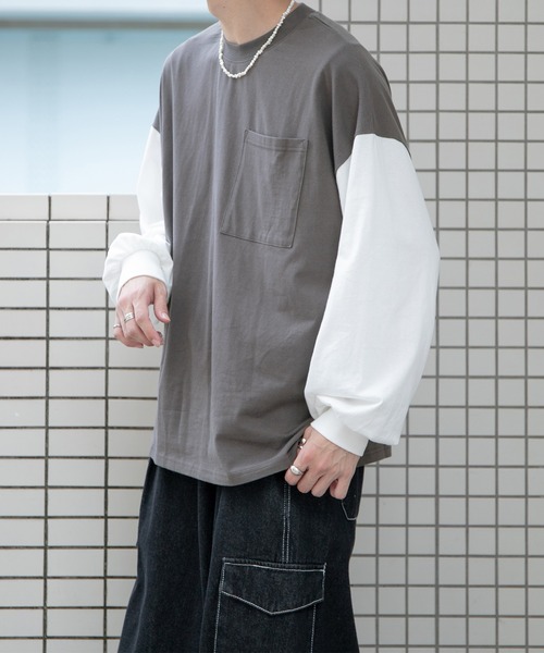 PairPair（ペアペア）の「ポケット付きBASICロンT(ユニセックス)（Tシャツ/カットソー・レディース・ライトカーキ/オフホワイト/ブルー系その他/グレイッシュブルー/ブラック系その他/ブラウン/スミクロ・FREE）」の21枚目の写真