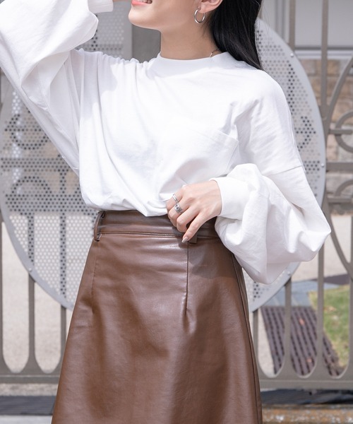 PairPair（ペアペア）の「ポケット付きBASICロンT(ユニセックス)（Tシャツ/カットソー・レディース・ライトカーキ/オフホワイト/ブルー系その他/グレイッシュブルー/ブラック系その他/ブラウン/スミクロ・FREE）」の10枚目の写真